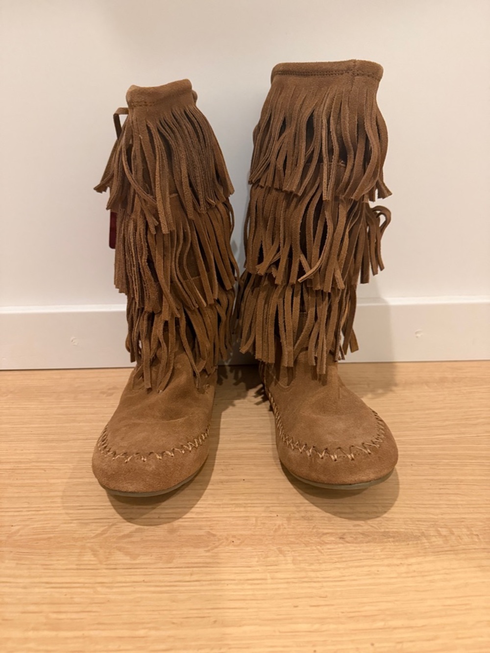 Fringe Suede Moccasin Boots - Brown